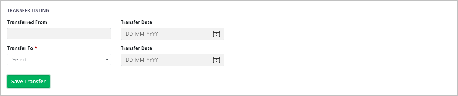 Example - transfer listing form