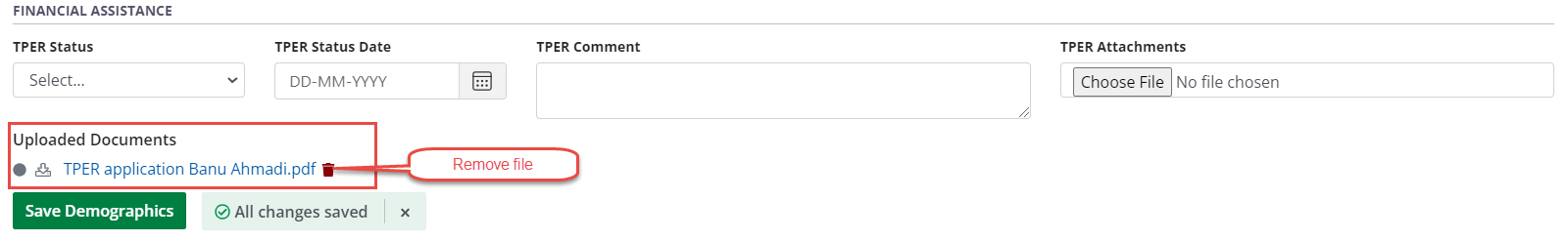 Example - TPER Attachment list