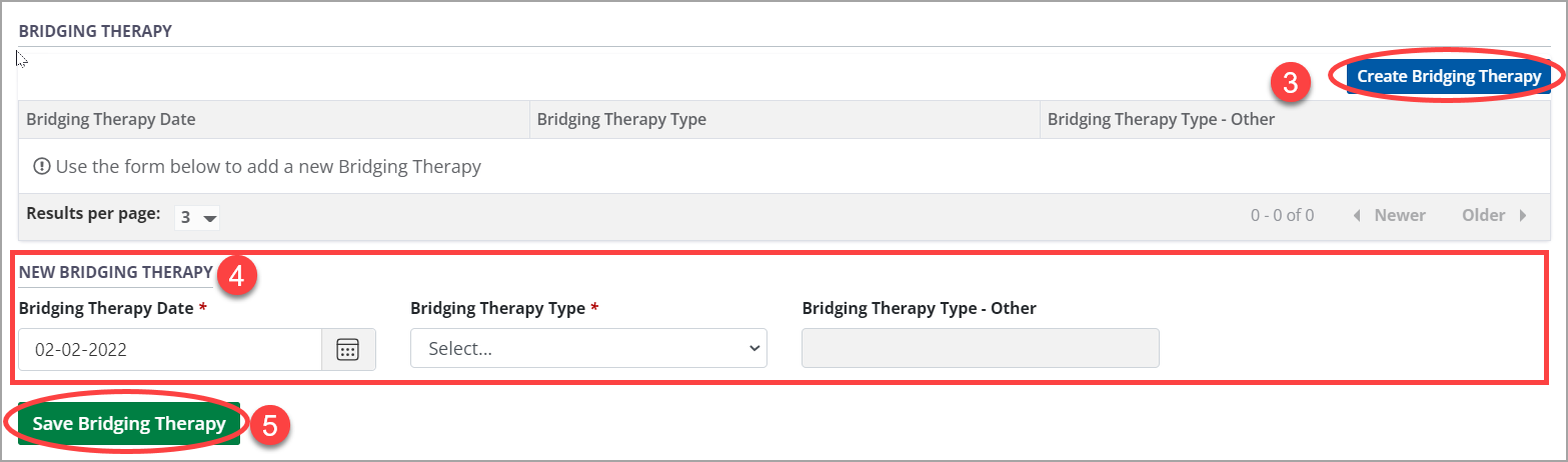 Example - bridging therapy table and form, empty