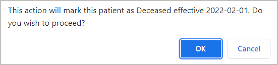 Example - confirmation of follow up with reason of death