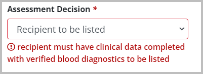 Example - warning message that data is missing from recipient profile