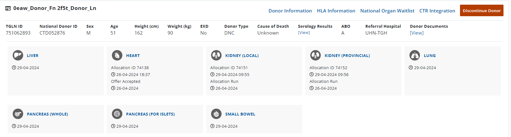 Donor profile - summary