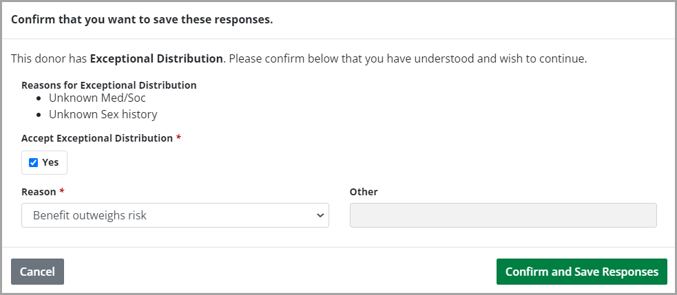 Example - Exception distribution warning pop up