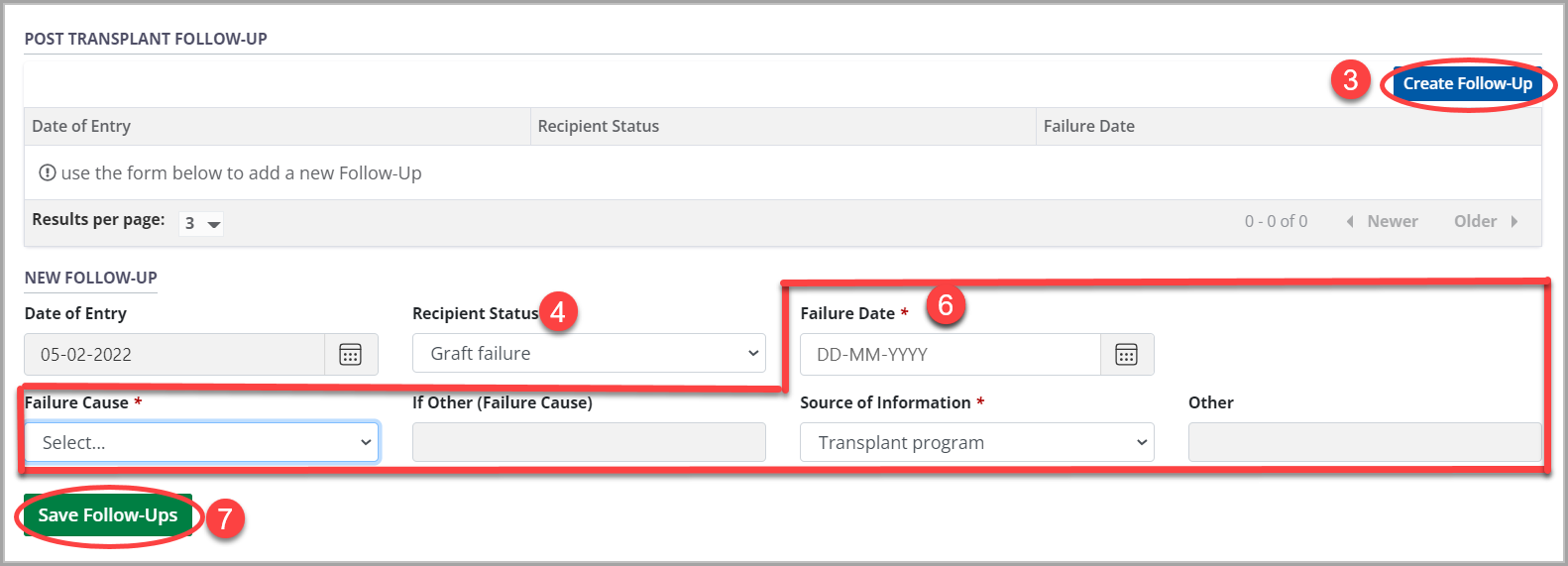 Example - post transplant follow up form, expanded and empty