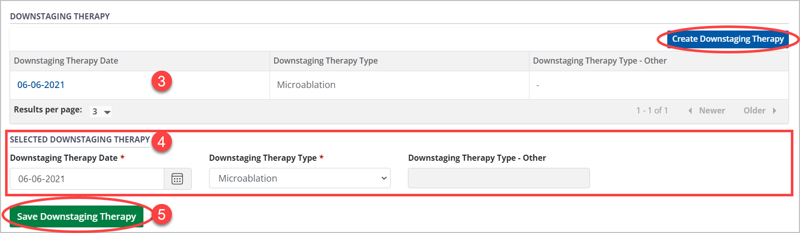 Example - downstaging therapy table and form, populated