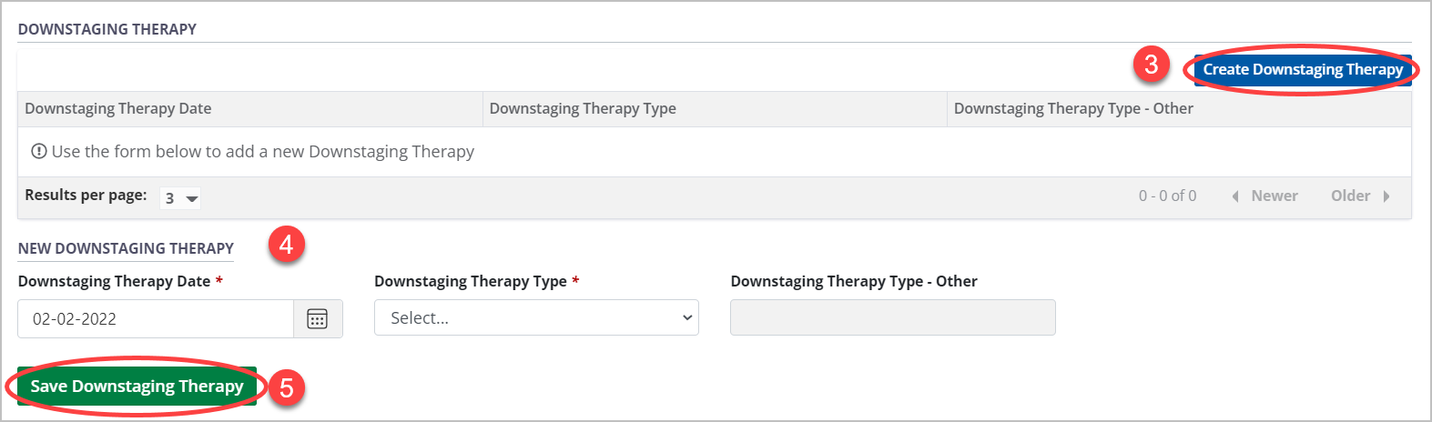 Example - downstaging therapy table and form, empty