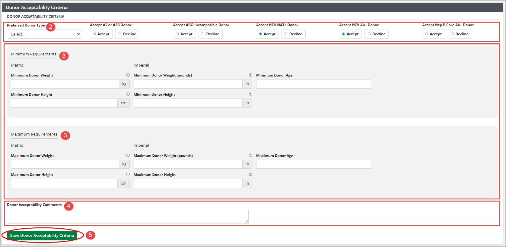 Example - empty Donor Acceptability Criterea