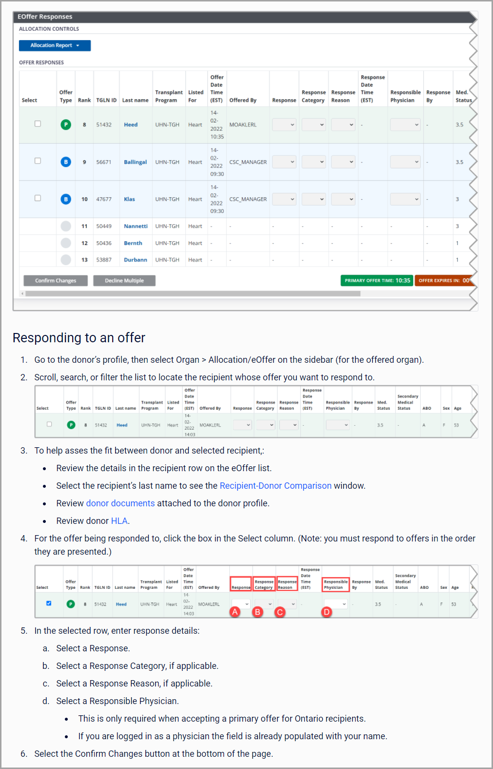 Example - screen shot of the respond to eoffer help page.