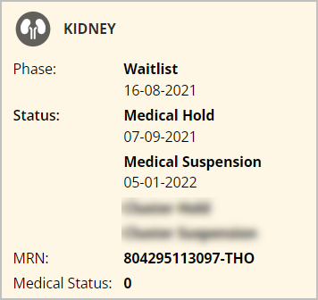 Example - Medical suspension shown in journey status from recipient status bar