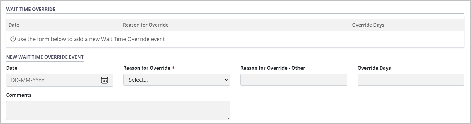 Example - wait time overrides table  and form, empty