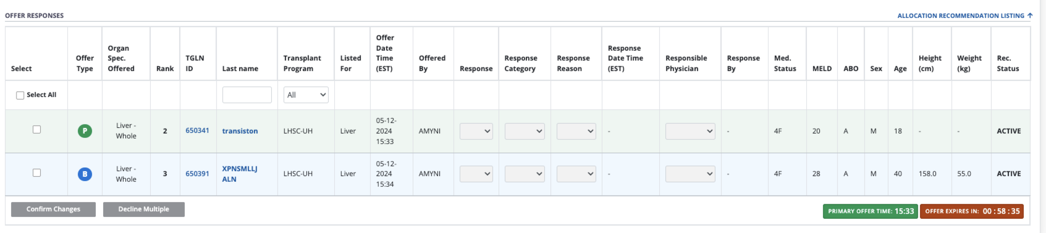 Example - eOffer response section