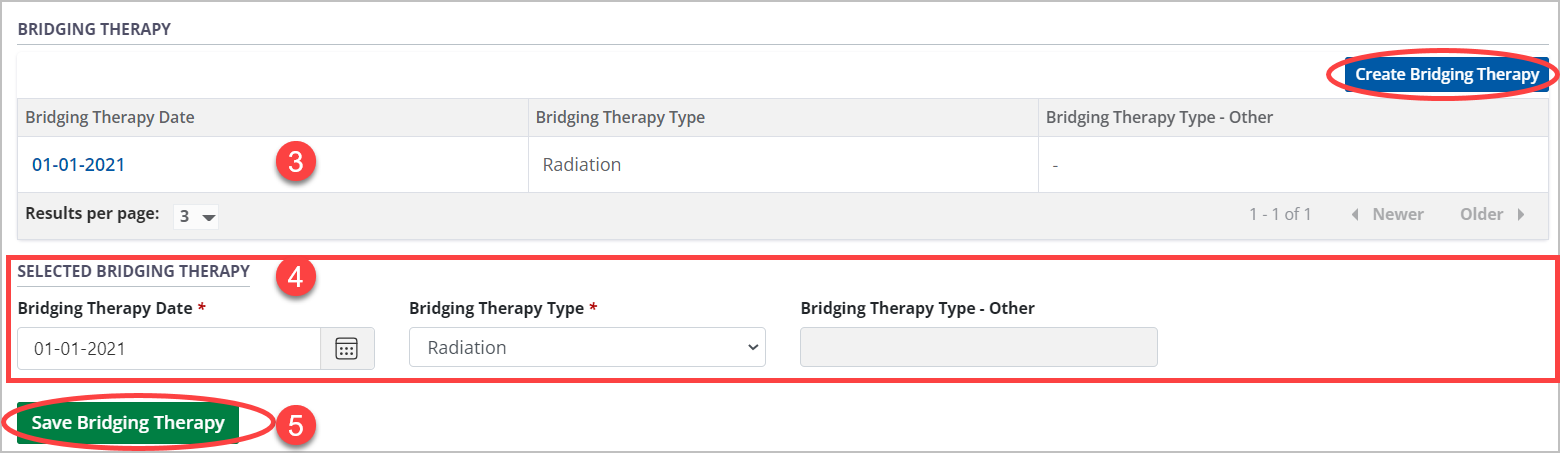 Example - bridging therapy table and form, populated