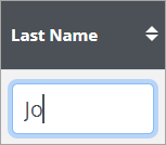 Example - Donor list column sorting control, populated