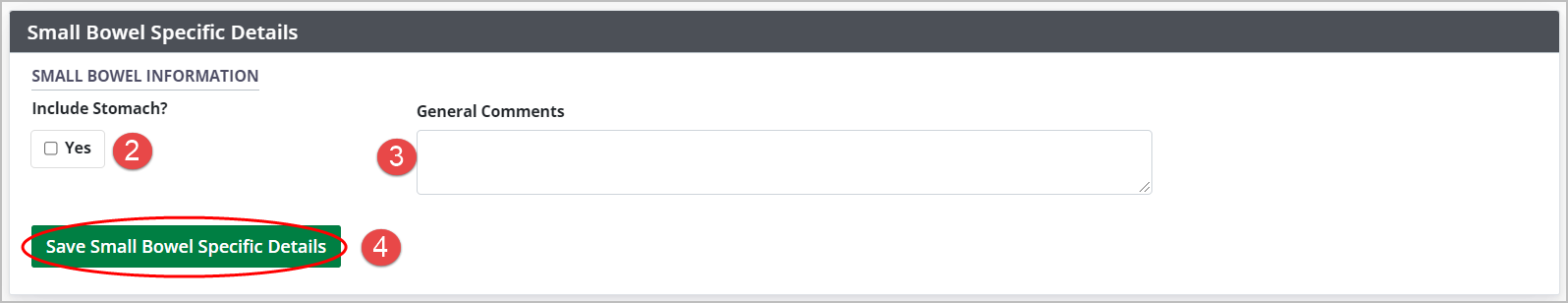 Example - small bowel specific details form