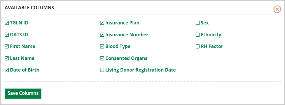 Example - column selector tool for living donor lists page.