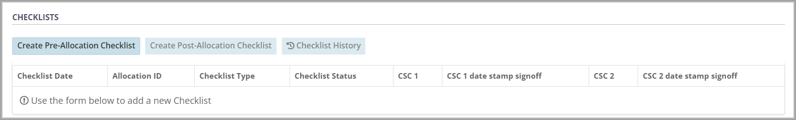 Example - checklist area