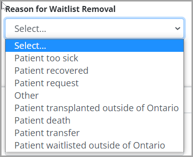 Example - drop down values for removal reason