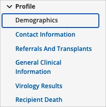 Example - Left navigation of recipient profile