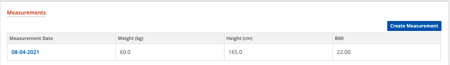 Example - row in historical measurements table