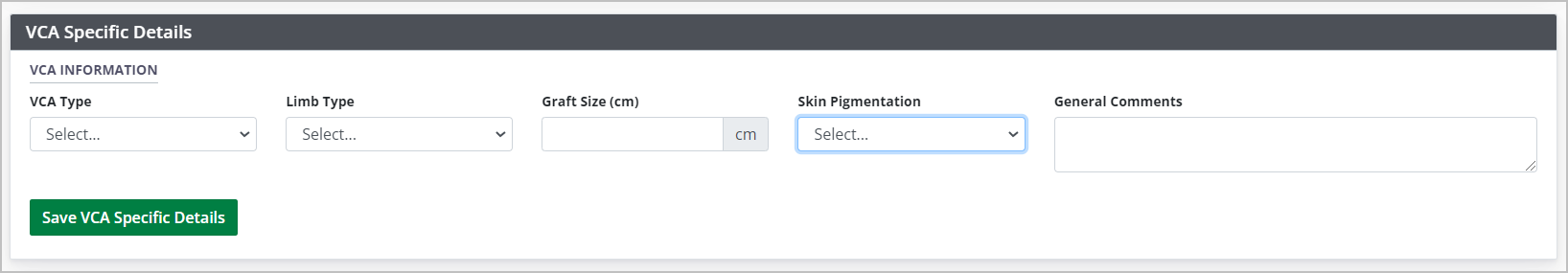 Example  - VCA details form, empty