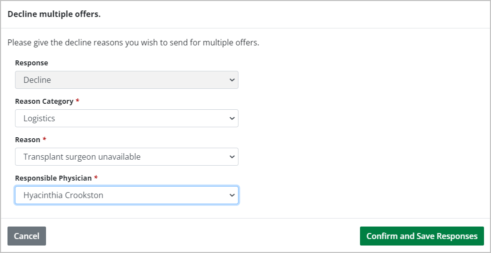 Example - Multiple offer decline confirmation pop up