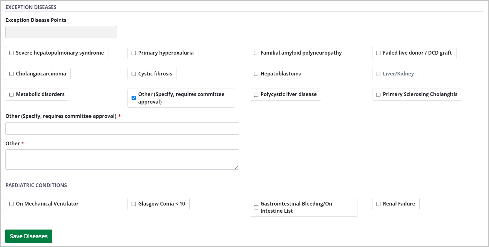 Example - exception disease form empty