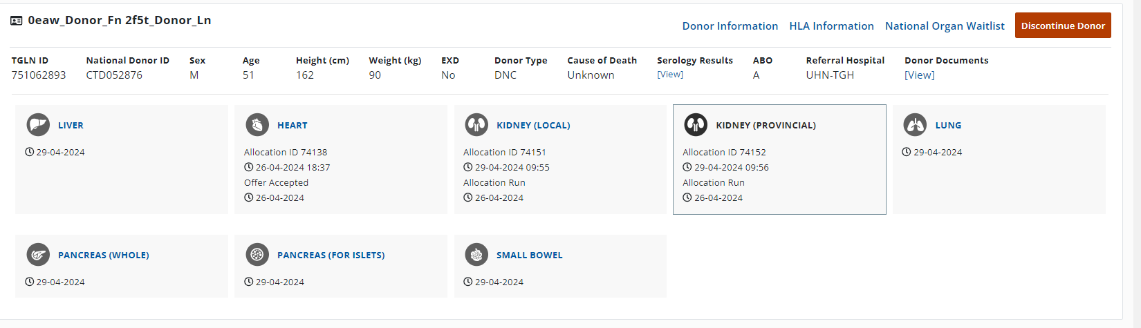 Example - donor summary with active allocations.