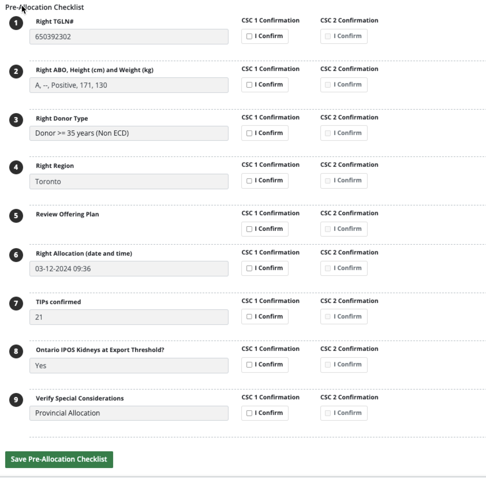 Example - Checklist, incomplete