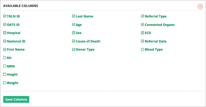 Example - column selector tool for donor list.